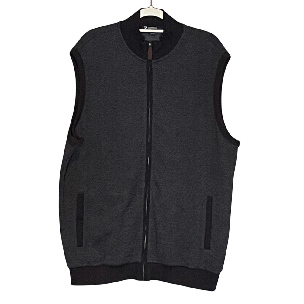Cremieux Classics L Charcoal Gray Textured Full Zip Mock Neck Vest Dark Academia